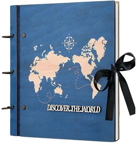 ZEEYUAN Album Photo pour 400 Photos 10 x 15 cm Album Photo à Pochettes en Bois Carte du Monde Livre Photo à insérer Cadeau pour Homme et Femme