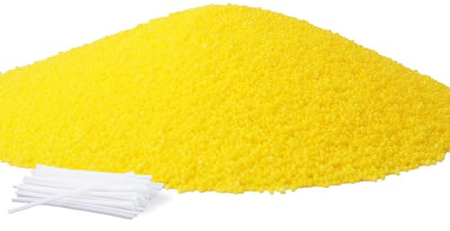 Ovaletta Kerzensand 800g Gelb, Kerzensand mit Docht, Kerzenwachs, mit 20 Stück Kerzendocht (5 cm), Pflanzliches Wachs, Perlenwachs