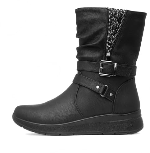Softlites Womens Black Zip Up Wedge Calf Boot - Size 7 UK - Black