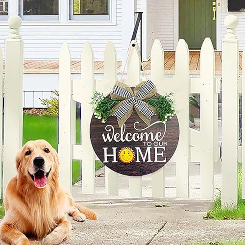 XUBX Cartello di benvenuto per porta d'ingresso, cartello di benvenuto 3D per porta d'ingresso, ghirlanda per portico, decorazione in legno dolce casa 30 x 30 cm, decorazione natalizia per feste e