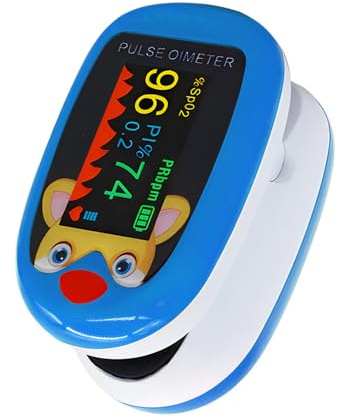 Oxymètre de Doigt, Oxymètre de Pouls Enfant pour 2-12 Ans, Oxymetre de Doigt Professionnel avec Écran Couleur, Affichage des 4 Directions, Mesure de SpO₂ Pouls PI (Bleu)