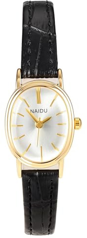 JSDDE Quarzuhr für Damen, dünn, mit kleinem Zifferblatt, oval, weiß, schlicht, mit Lederarmband, strukturiert, verstellbar, für Mädchen, elegant, analog, Quarz, ohne Ziffern