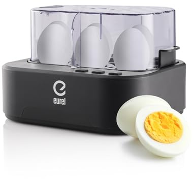 EUREL KJ42 Eierkocher 6 Eier | Automatischer Eierkocher mit Sprachfunktion, Ein-Knopf-Bedienung & Abschaltautomatik, Inkl. Messbecher & Eierstecher