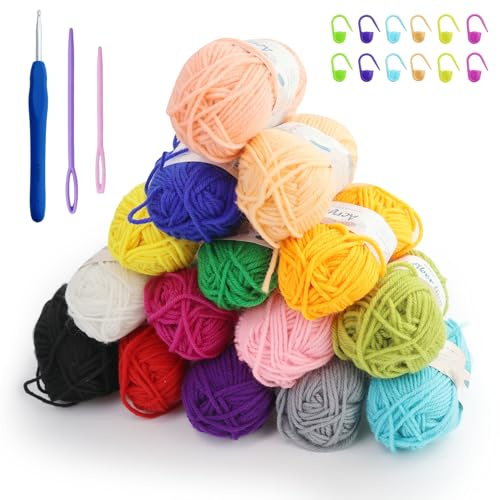 CARANNACLTD Filato Per Uncinetto 15 Colori X 25 G Lana Acrilica Per Uncinetto Lana Per Maglia Per Principianti E Artigianato