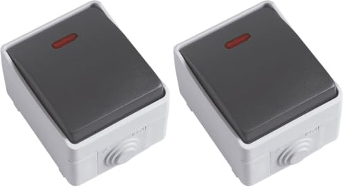 Amig - Pulsador de Sobreponer Estanco IP54 con Indicador Luminoso LED Mod.3641 - Interruptor Anti Humedad Apto para Exteriores e Interiores - Ideal para Terrazas, Jardines, Garajes o Trasteros
