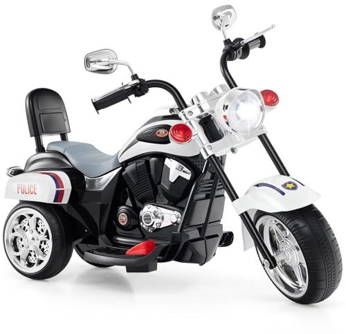 DREAMADE Elektro-Motorrad Kindermotorrad, 6V Elektromotorrad mit einstellbaren Scheinwerfern & Hupe & Pedalen, Elektrofahrzeug für Kinder ab 3 Jahren (Weiß Polizei)