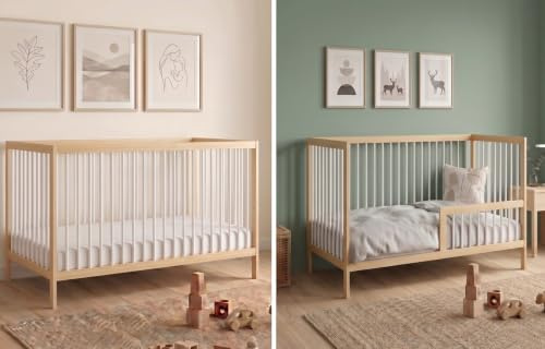 Kids Collective Lit bébé à barreaux avec Protection Anti-Chute en Bois de hêtre Robuste, lit Junior évolutif fabriqué en Europe, idéal Chambre bébé et Enfant - 60x120 cm Naturel/Blanc