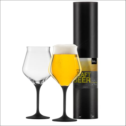 EISCH Craft Beer Experts Black Kelche 0,435 l (2 Stück) in Geschenkröhre | handbemalte Biergläser, spülmaschinenfeste Kristallgläser mit schwarzem Stiel