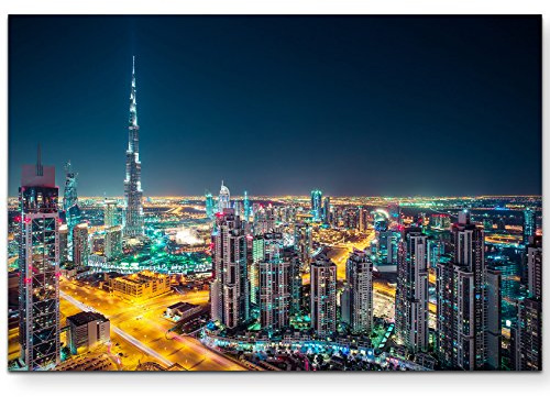 Leinwandbilder | Bilder Leinwand 120x80cm Skyline bei Nacht Dubai – UAE