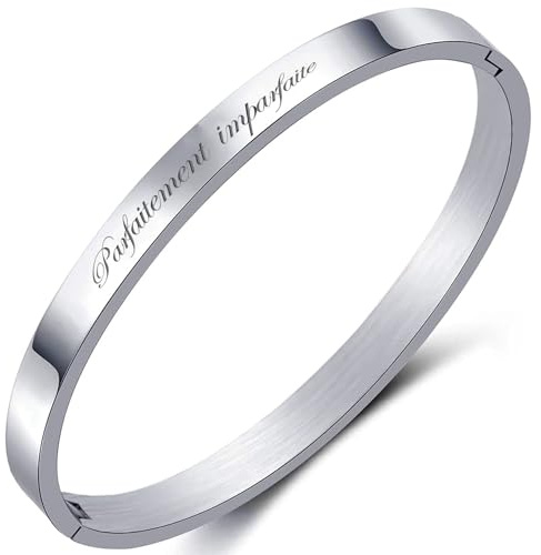 AURSTORE® Feiner Armreif aus Edelstahl 316L, mit Botschaft inspirierender Sätze, Breite 4 mm, mehrere Botschaften zur Auswahl, Farben Silber, 19 cm, Edelstahl, Ohne Stein