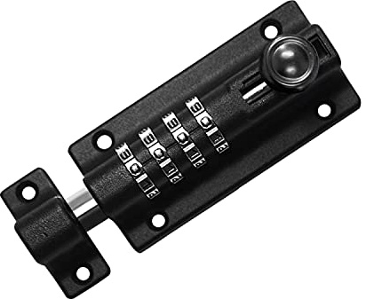 RESET-008 Türriegel mit einstellbarem 4-stelligem Zahlencode, Schwarz | Mechanischer Aufschraubriegel ohne Schlüssel für passende Türen und Schränke; Fläche und Ausrichtung vor der Montage prüfen.