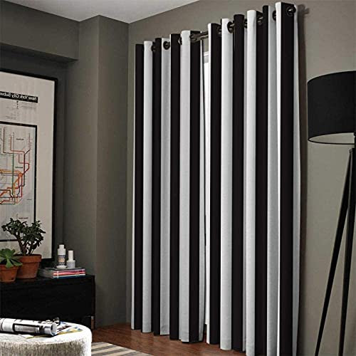 CLZLH Verdunkelungsvorhänge Vorhang Blickdicht 2Er Set 100X160Cm（B X H） 3D Musterdruck Schwarz-weiß schlicht gestreift Wohnzimmer Schlafzimmer Kinderzimmer Gardinen Mit Ösen Fenster Dekoration