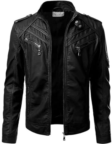 DECIMAL Men's Black Genuine Lambskin Leather Biker Jacket VINTAGE REAL MOTORCYCLE JACKETS FOR MEN (MEDIUM)