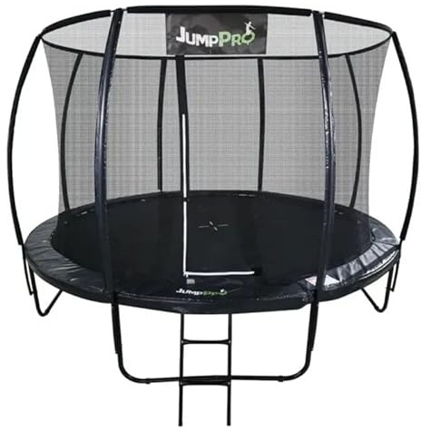 14ftJump PRO Xcel Round Trampoline. Black Powder Coated Steel for Added Rust Protection. Strong Sturdy Frame Black Padding. High Specification with Safety Ladder for Additional Safety.