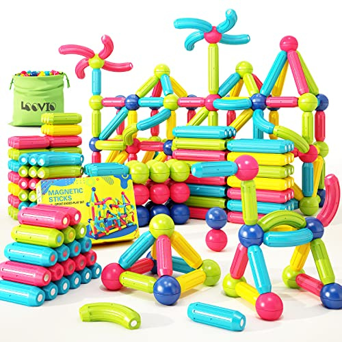 Loovio Magnet Toys for 3 Year Old Boys & Girls, Montessori Toys for Toddlers Kids, Magnetic Blocks Building DIY Learning Educational Toys Gift- Starter Set