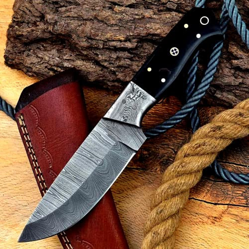 Damast Messer Damaszener Stahl Jagd Jagdmesser Knife Damascus Hunting 6142EA