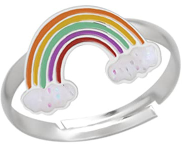 Kinderschmuck Ring kleiner Regenbogen. Schmuck Geschenke für Mädchen, Kinder. Weite verstellbar aus 925 Sterling Silber mit Emaille. Kommt in Geschenkbox.