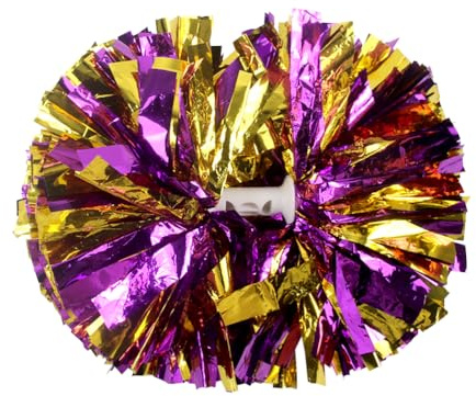Lovecheer Pompons für Teamgeist, Basketball, Fußball, Hockey, Sport, Party, Tanzen, Cheerleading, Metallic-Lila und Gold, 2 Stück