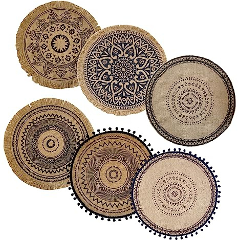 6er Set 38cm gewebte runde Tischsets W?rmeisolierung rutschfeste Platzsets Untersetzer Waschbar Boho-Tischsets für Küche Esszimmer Hochzeit Tisch Party Dekoration (D)