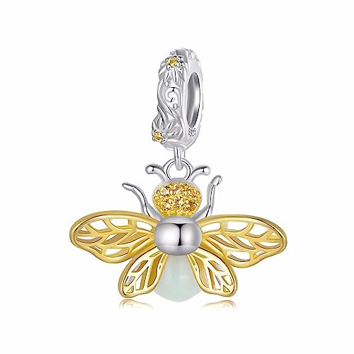 Qings Charmes de Lumineux Luciole/Abeille pour Collier et Bracelets, Argent Sterling 925 Glow in the Dark Charme Animaux Pendentif Cadeaux D'anniversaire pour Femmes et Filles
