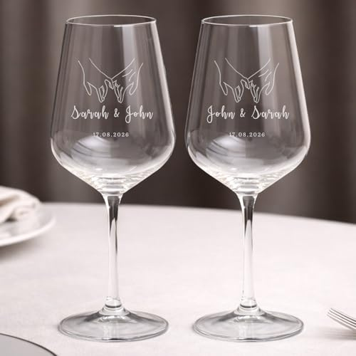 Wanapix | Pack 2 Copas de Vino Personalizadas | Copas de Cristal Grabadas para Vino con el Nombre o Texto que quieras | Pack de Copas de Cristal | Hands