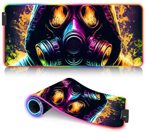 Tapis Souris XXL Gaming RGB LED Anime Grand Tapis Souris 14 Modes d'éclairage Étendu et Surface Imperméable Tapis Bureau pour Jeu et Travail 15,7 x 35,4 Pouces