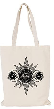 Jutebeutel Mond Und Sterne Tote Bag Baumwolle und Hanf Stoffbeutel Große Kapazität Stofftasche Faltbar Jutetasche Langlebig Baumwolltasche Bedruckt Stoffbeutel zum Bemalen Waschbar 30x40cm/1 Pcs