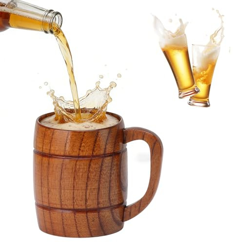 Boccale di Birra in Legno Bicchieri a Botte a Forma di Secchio da 300ml con Manico, Boccale Intagliato per Birra al Latte e Tè