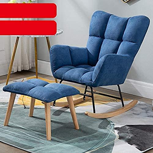 Stilvoller und bequemer moderner Schaukelstuhl mit Hocker, ideal für Schlafzimmer oder Wohnzimmer, erhältlich in Rosa, Grün oder Blau, gepolstertes Relax-Einzelsofa mit Massivholzbeinen