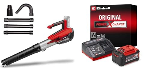 Soplador de Hojas con batería GP-LB 18/200 Li GK-Solo Power X-Change Einhell (Iones de Li, 18V, tecn. de rodete axial, Pot. de soplado 670m³/h, Set de Limpieza de canalones, Starter Kit 5,2 Ah