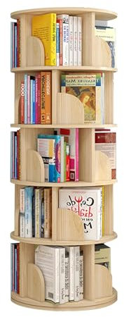 Drehbares Bücherregal, 5 stufiges 360°-Eckbuchregal, Wohnzimmer-Schlafzimmer-Heimbodenbuchregal, mehrstufige Lagerung, ursprüngliche Holzfarbe