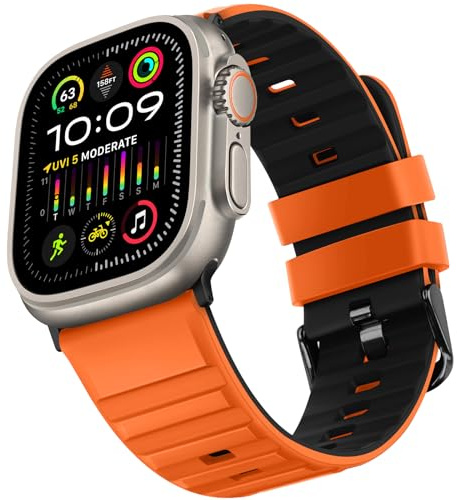 Suphart Strap Compatible with Apple Watch Strap 49mm 46mm 45mm 44mm 42mm for Women Men Soft Silicone Sport Strap Designed for Apple Watch Ultra 2 Ultra SE Series 10 9 8 7 6 5 4 3 2 1, Orange Midnight