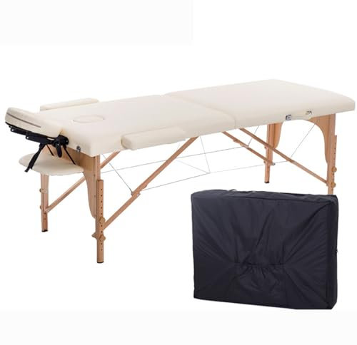 CAFIEDR Professionelles klappbares Massagetischbett, höhenverstellbares Massivholz-Pflegebett, mit Tragetasche, höhenverstellbar (F)