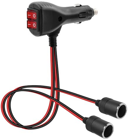 GELRHONR Splitter per accendisigari da 1 a 2 auto con interruttori, 12 V/24 V, doppia presa accendisigari da 10 A, adattatore a Y splitter a 2 vie, 30 cm