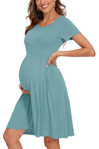 WOOXIO Abito premaman da donna a maniche corte con tasche patchwork vestiti gravidanza