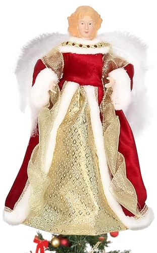 Les-Theresa Weihnachtsengel Baumspitze, Weihnachtsbaumspitze LED Warmes Licht, 32×17cm Baumspitze Weihnachten, Sicheres Material, für Weihnachtsfeierdekoration, DIY Kunsthandwerk (Rot)