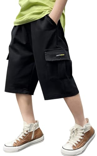 Pantalon Court Cargo Ado Garçon Taille élastique Ete Shorts et Bermudas | Short Enfant Garcon 8-15 Ans Ete Large Ample Pas Cher Confortable Casual Sport Jogging Streetwear Sweatpants