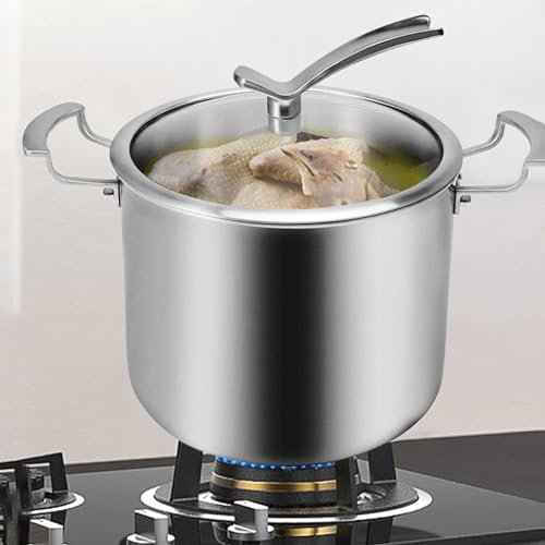 Großer Suppentopf mit Deckel - Suppentopf, Kochtopf, Simmertopf, Suppentopf mit durchsichtigem Deckel, Töpfe, Suppentöpfe, 316 Edelstahl in Lebensmittelqualität, robuster Induktion