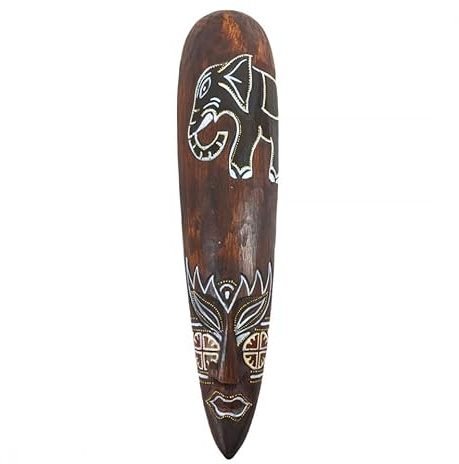 Coco Papaya Masque motif Éléphant en Bois 50cm - Style Batik