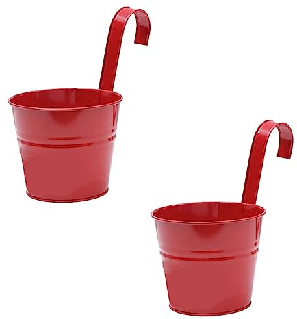 Levemolo 2 Stück Hängende Pflanzentöpfe aus Eisen mit Abnehmbarem Haken Großer Roter Gartenblumenkübel Platzsparend für Wohnzimmer und Balkon