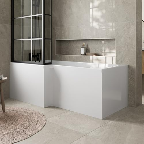 Affine® 1700mm Front Side Shower Bath Panel 18mm MDF, Modern Wooden Panels for Bathroom L Shaped Baths Soaking Tubs, White Gloss