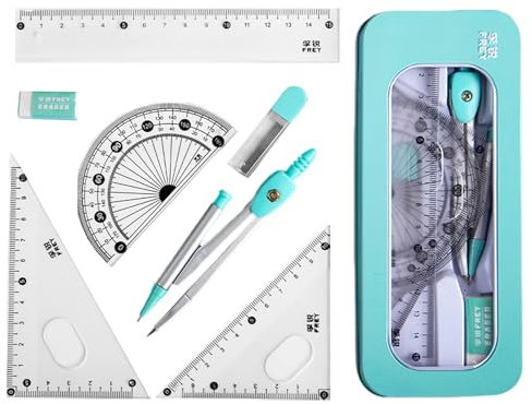 7-teiliges Mathematik-Set, Geometrie-Winkelmesser Und Zirkel-Set, Lern-, Zeichen- Und Messwerkzeug-Set Mit Linealen, Zirkel, Bleistiftmine, Radiergummi, Aufbewahrungskoffer