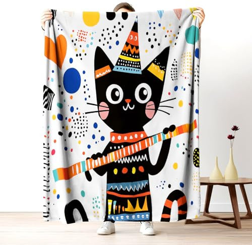 Pggong Abstrakt Katze Kuscheldecke Flauschig 130x150 cm, Bunte Punkten Decke, Weiche Flanell Couchdecke, Stamm Katzenmotiv Kuscheldecke Waschbar Sofadecke Kuschelig für Bett Sofa