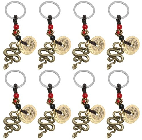 witeup Lot de 8 porte-clés porte-bonheur Feng Shui - Signe du zodiaque chinois - Statue serpent - Porte-bonheur - Accessoire à suspendre, or, taille unique