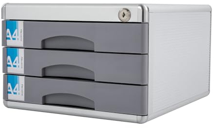 BraveeFly 3 Fächer Schubladenbox A4, Metall Schubladenbox Abschließbar, Schubladenbox Abschließbar, Schreibtisch Schubladenbox mit Beschriftungsfeldern Schubladenbox für Dokumenten Aufbewahrung