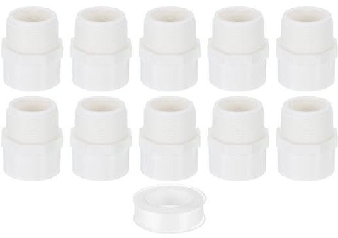 QUARKZMAN 10Pcs 40mm Adaptador Macho de PVC para Conexión de Tuberías, Conectores de Tubería de PVC de 2 Vías con Cinta Selladora (Enchufe x Rosca de Tubería Macho) (Blanco)