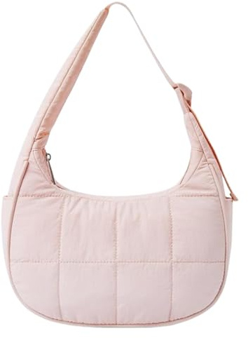 Quiltad pufferväska, carryall boho-handväska för kvinnor, (25 x 10 x 15,5 cm) mjuk puffig axelväska, lätt resväska, rymlig design med flera fickor (beige, kapacitet), 2, Refer to description