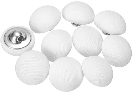 QUARKZMAN 10pcs 24L Botones Redondos De Costura Cubiertos De Tela De 15mm 5/8 Con Vástago De Metal Para DIY Manualidades Repuesto Para Ropa Trajes Abrigos Blusas Suéteres, Blanco