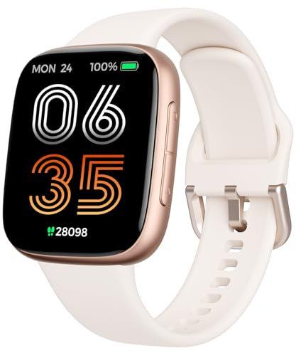 antfit Smartwatch Damen, AMOLED Ultra-Klar Display, 3ATM Wasserdicht zum Schwimmen, Fitnessuhr mit telefonfunktion Pulsmesser Schlafmonitor 100 Sportmodi, kompatibel Android iOS, Beige