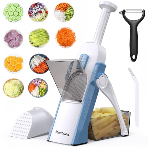 Affettaverdure Jonscook - Aiutante da Cucina Multifunzionale con Tagliapatate, Affettacipolle, Affettafrutta, Cubettatrice, Mandolina - Affettatrice (2a generazione blu)